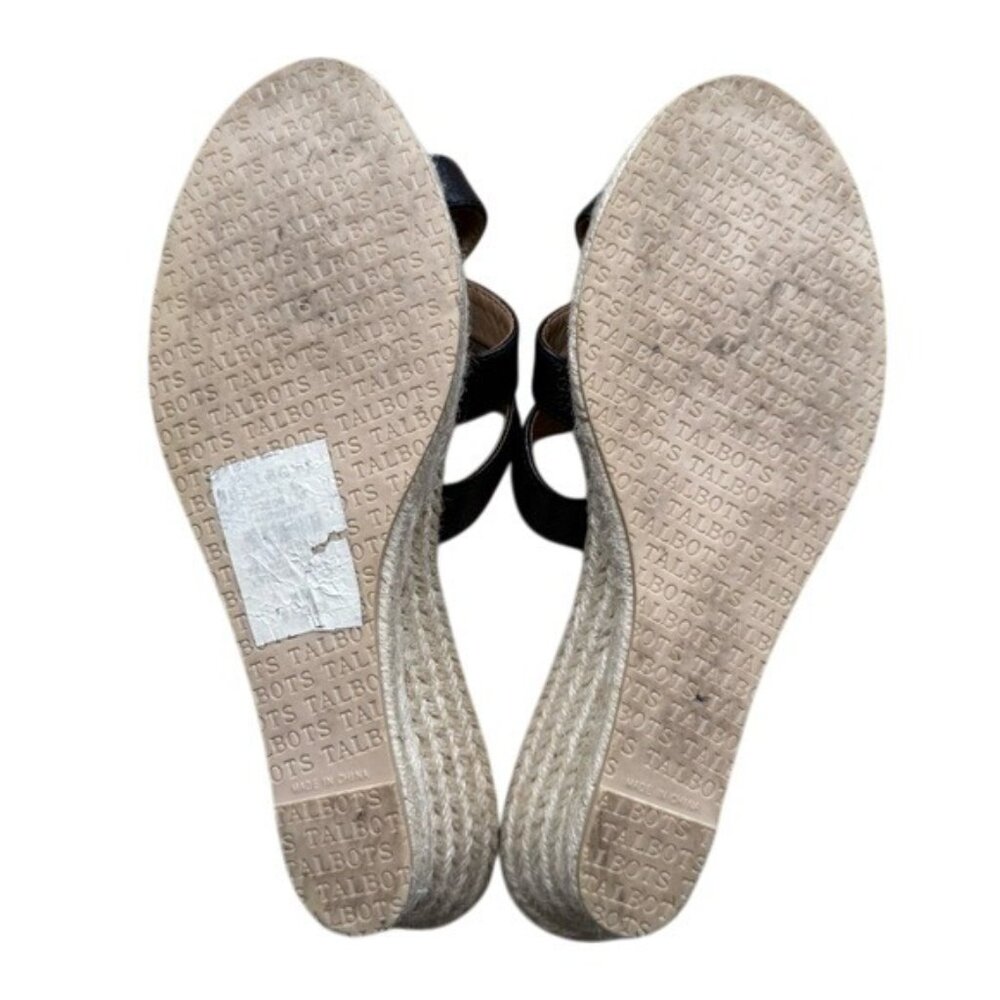 Talbots Black Women's Leather Wedge Espadrille Slide Sandals, size 8 - Picture 3 of 14
